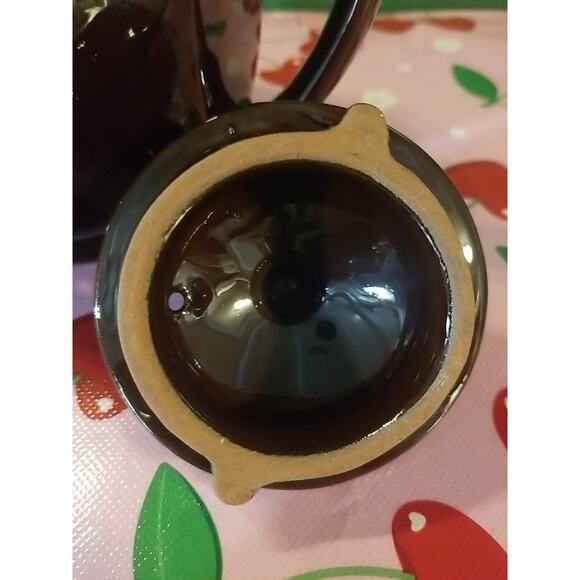 Vtg Octagonal ceramic tea pot brown/w charming Blueish drip glaze no chips - Picture 5 of 6